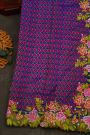 Fusion Ikat Silk Dual Colour Saree With Florals And Leaves In Thread Work Border