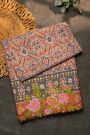 Fusion Ikat Silk Peach Saree With Pochampally Weave Body