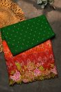 Fusion Ikat Silk Bottle Green Saree With Pochampally Weave Body