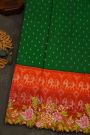 Fusion Ikat Silk Bottle Green Saree With Pochampally Weave Body