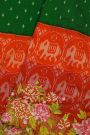Fusion Ikat Silk Bottle Green Saree With Pochampally Weave Body