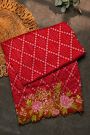 Fusion Ikat Silk Red Saree With Pochampally Weave Body