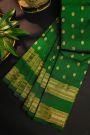 Gadwal Silk Bottle Green Saree With Floral Buttis In Zari Body