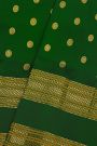 Gadwal Silk Bottle Green Saree With Floral Buttis In Zari Body