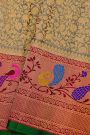 Gadwal Silk Grey Saree With Florals And Animals Body
