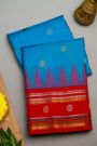 Gadwal Silk Sky Blue Saree With Florals And Buttis Border