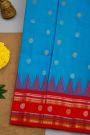Gadwal Silk Sky Blue Saree With Florals And Buttis Border