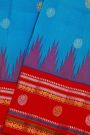 Gadwal Silk Sky Blue Saree With Florals And Buttis Border