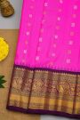 Gadwal Silk Pink Saree With Florals And Peacock Buttis Body