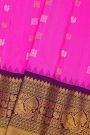 Gadwal Silk Pink Saree With Florals And Peacock Buttis Body