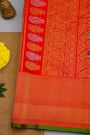Gadwal Silk Red Saree With Cross Lines And Diamonds Border