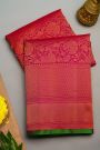 Gadwal Silk Red Saree With Cross Lines And Diamonds Border