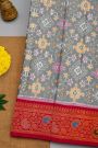 Gadwal Silk Grey Saree With Florals And Leaves In Ikat Print Body