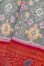 Gadwal Silk Grey Saree With Florals And Leaves In Ikat Print Body