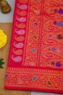 Gadwal Silk Black Saree With Florals And Leaves In Ikat Print Body