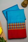 Gadwal Silk Sea Blue Saree With Plain Checks Border
