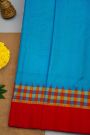Gadwal Silk Sea Blue Saree With Plain Checks Border