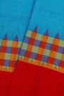 Gadwal Silk Sea Blue Saree With Plain Checks Border