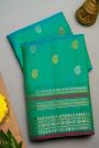 Gadwal Silk Rama Green Saree With Florals And Buttis Border