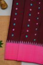 Gadwal Silk Maroon Saree With Florals And Peacock Buttis Body