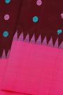 Gadwal Silk Maroon Saree With Florals And Peacock Buttis Body