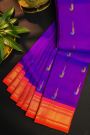 Gadwal Silk Blue Saree With All Over Muniya Buttis Body