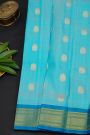 Gadwal Silk Sky Blue Saree With Florals And Peacocks In Zari Body