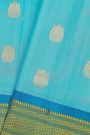 Gadwal Silk Sky Blue Saree With Florals And Peacocks In Zari Body