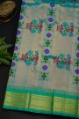 Gadwal Silk Parrot Green Saree With Florals And Peacocks In Zari Body