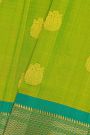 Gadwal Silk Parrot Green Saree With Florals And Peacocks In Zari Body