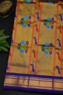 Gadwal Silk Blue Saree With Floral And Leaf Zari Body