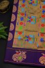 Gadwal Silk Navy Blue Saree With Florals And Peacock Zari Border