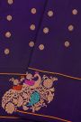 Gadwal Silk Navy Blue Saree With Florals And Peacock Zari Border
