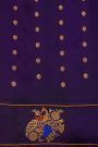 Gadwal Silk Navy Blue Saree With Florals And Peacock Zari Border