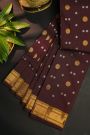 Gadwal Silk Brown Saree With Florals And Leaves Body