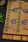 Gadwal Silk Brown Saree With Florals And Leaves Body