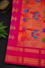 Gadwal Silk Magenta Saree With Floral And Peacock Zari Body