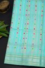 Gadwal Silk Sky Blue Saree With Floral And Leaf Lines Body