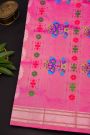 Gadwal Silk Baby Pink Saree With Muniya Buttis Body