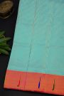 Gadwal Silk Sky Blue Saree With Single Muniya Motif Border
