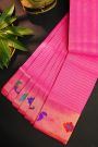Gadwal Silk Pink Saree With Parrots And Floral Zari Border