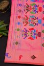 Gadwal Silk Pink Saree With Parrots And Floral Zari Border