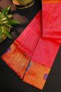 Gadwal Silk Reddish Pink Saree With Peacocks And Parrot Zari Border
