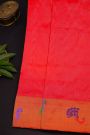 Gadwal Silk Reddish Pink Saree With Peacocks And Parrot Zari Border