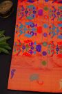 Gadwal Silk Reddish Pink Saree With Peacocks And Parrot Zari Border