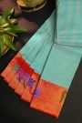Gadwal Silk Sky Blue Saree With Peacock And Parrot Border