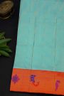 Gadwal Silk Sky Blue Saree With Peacock And Parrot Border