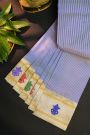 Gadwal Silk Blue Saree With Floral And Zari Line Border