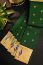Gadwal Silk Bottle Green Saree With Floral And Muniya Paithani Pallu
