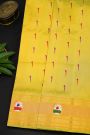 Gadwal Silk Lime Yellow Saree With Muniya Buttis Body And Swan Border